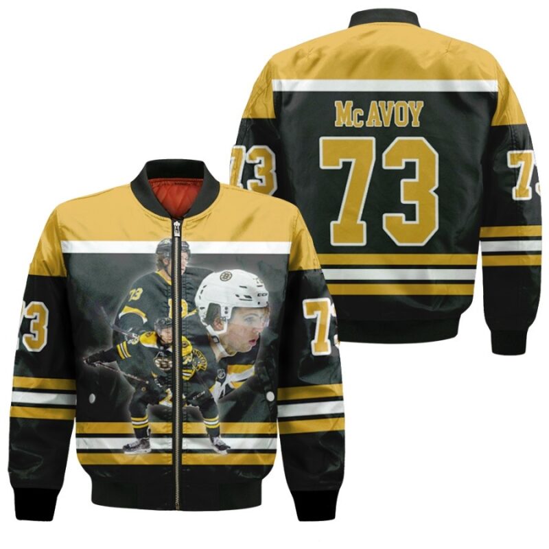 Boston Bruins Charlie McAvoy 73 NHL Legend Player Black Gift For Bruins Fans Bomber Jacket BJ00510