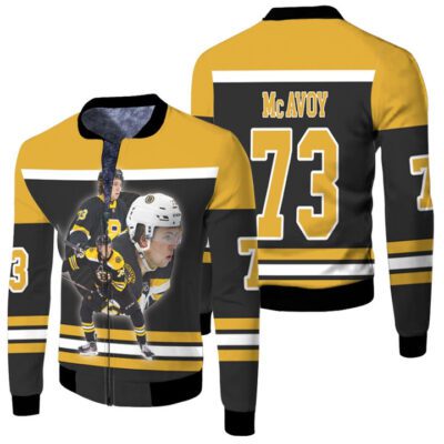Boston Bruins Charlie McAvoy 73 NHL Legend Player Black Gift For Bruins Fans Fleece Bomber Jacket