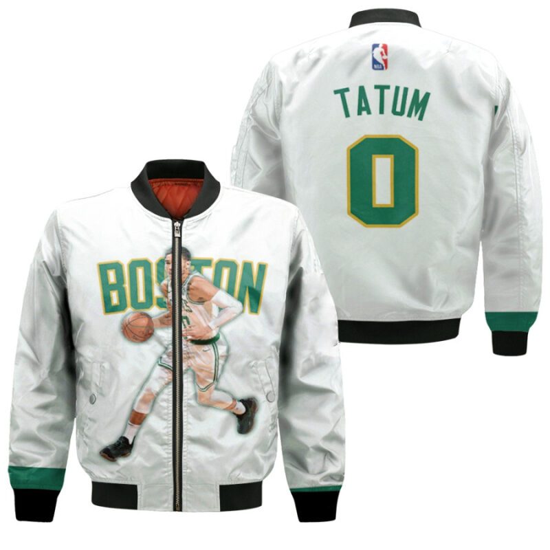 Boston Celtics Jayson Tatum 0 NBA City Edition White Gift For Celtics Fans Bomber Jacket BJ00020