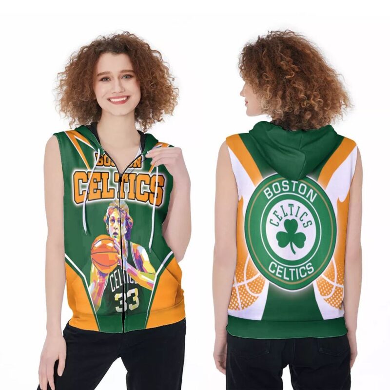 Boston Celtics Larry Bird 33 Great Player NBA Basketball Team Logo 3D Designed Allover Gift For Celtics Fans Zip Sleeveless Hoodie ZSH0718