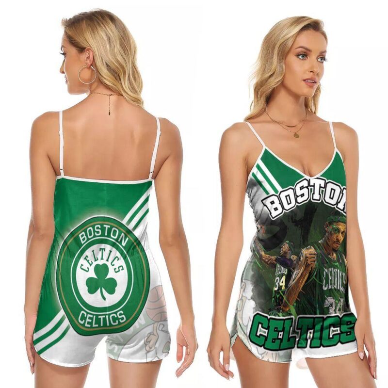 Boston Celtics Paul Pierce 34 Great Player NBA Basketball Team Logo Gift For Celtics Fans V-neck Romper Jumpsuit RJ00976