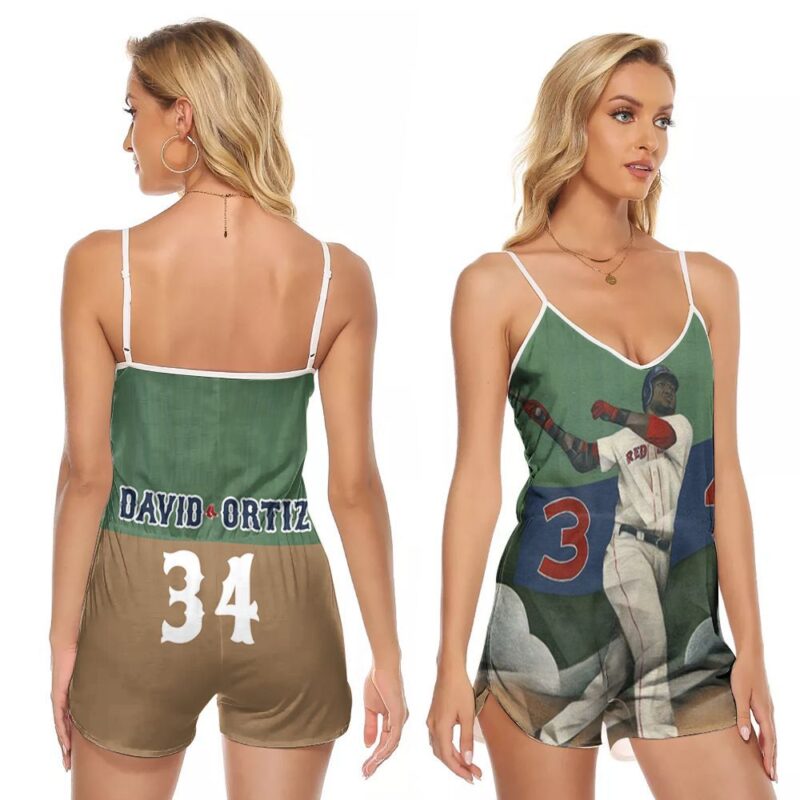 Boston Red Sox David Ortiz 34 Great Player MLB Baseball Team Gift For Red Sox Fans V-neck Romper Jumpsuit RJ00645