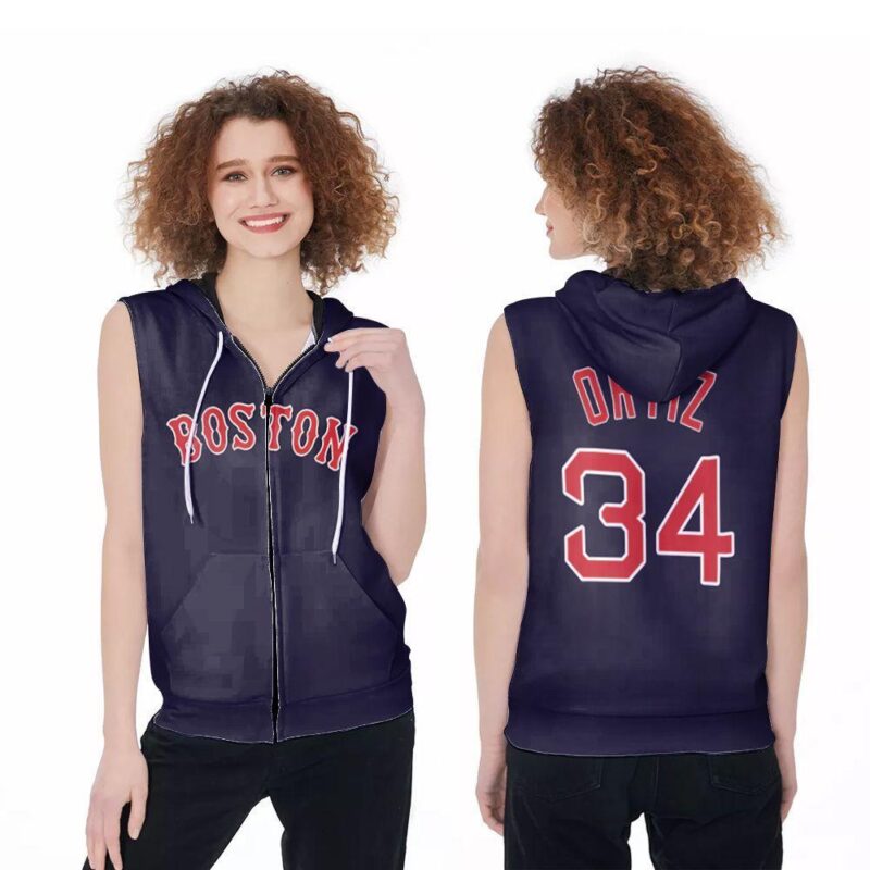 Boston Red Sox David Ortiz #34 Great Player MLB Baseball Team Majestic Navy 2019 Jersey Style Gift For Boston Fans Zip Sleeveless Hoodie ZSH0256