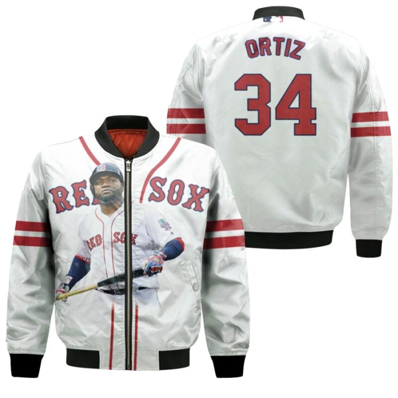 Boston Red Sox David Ortiz 34 Majestic Home Player 2019 White Jersey Gift For Red Sox Fans Bomber Jacket BJ00155