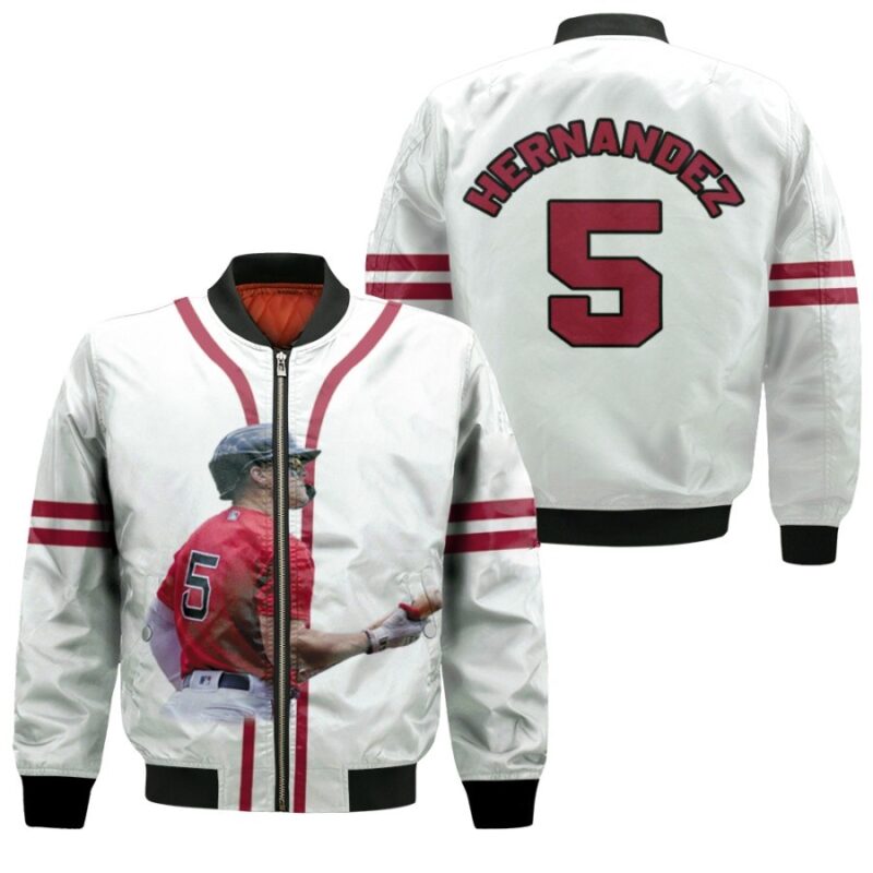 Boston Red Sox Enrique Hernandez 5 MLB Great Player Baseball Team White Gift For Red Sox Fans Bomber Jacket BJ00509