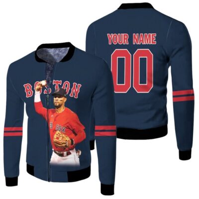 Boston Red Sox Xander Bogaerts 2 Navy 3D Personalized Gift With Custom Number Name For Red Sox Fans Fleece Bomber Jacket
