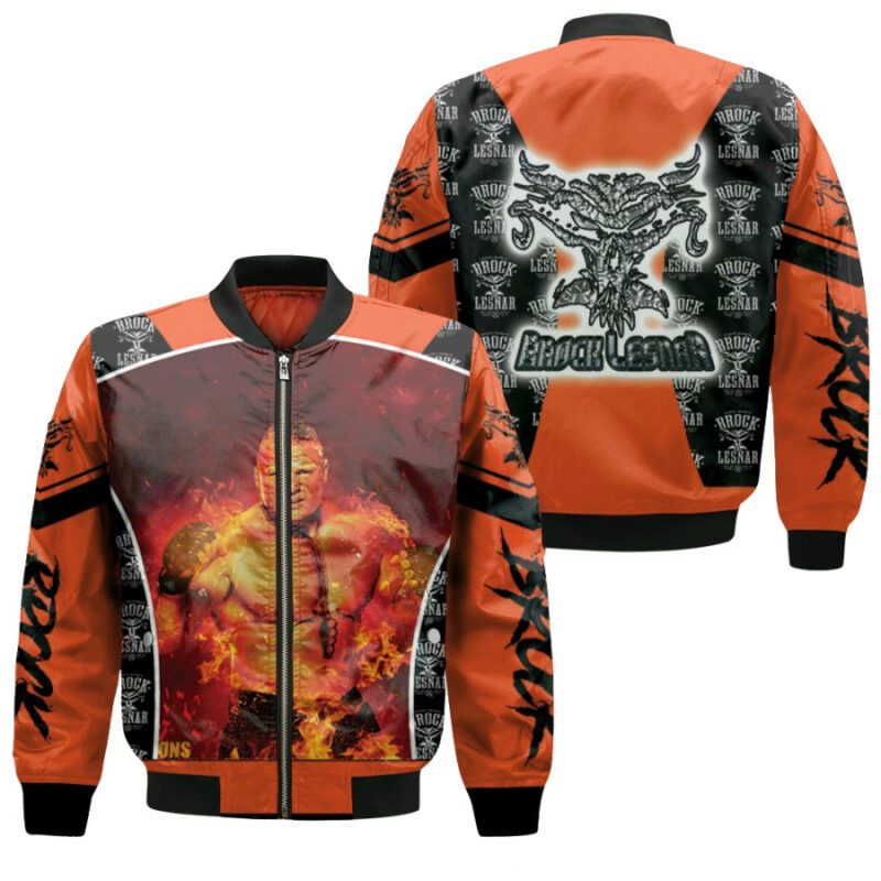 Brock Lesnar On Fire Professional Wrestler The Best Orange Gift For Brock Lesnar Fans Bomber Jacket BJ04160