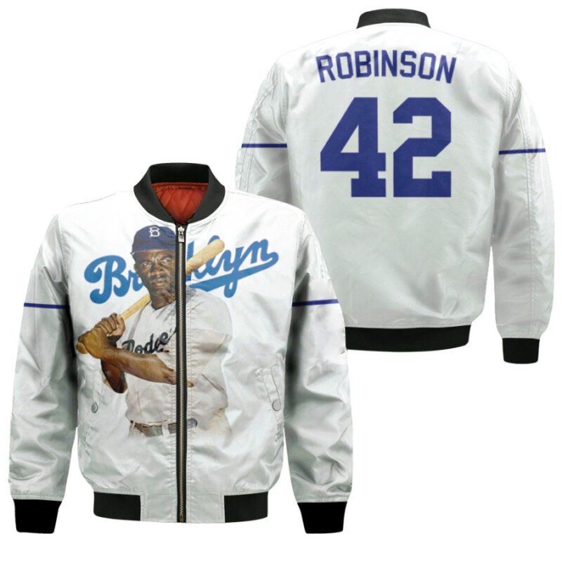 Brooklyn Dodgers Jackie Robinson 42 2020 MLB Team White Jersey Style 3D Allover Gift For Dodgers Fans Bomber Jacket BJ00162