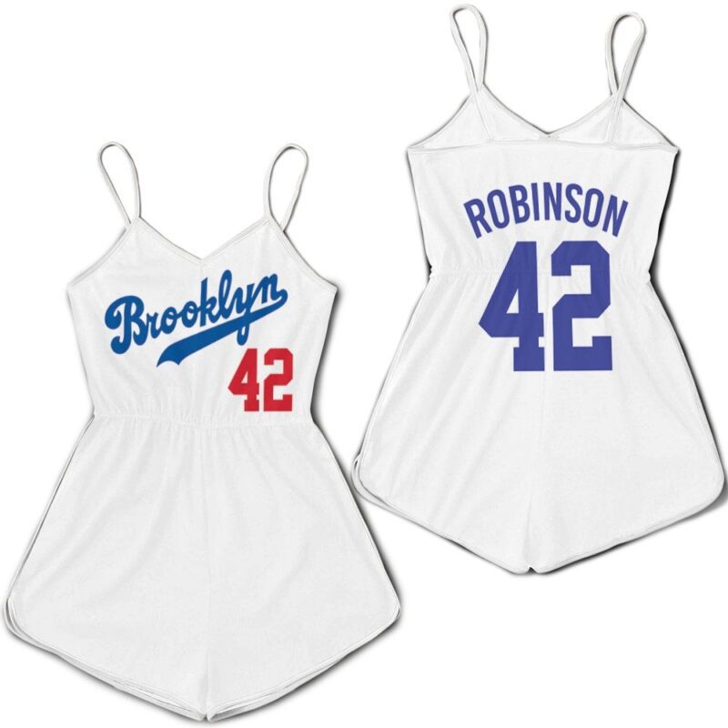 Brooklyn Dodgers Jackie Robinson 42 MLB White jersey inspired style Romper RJ02167