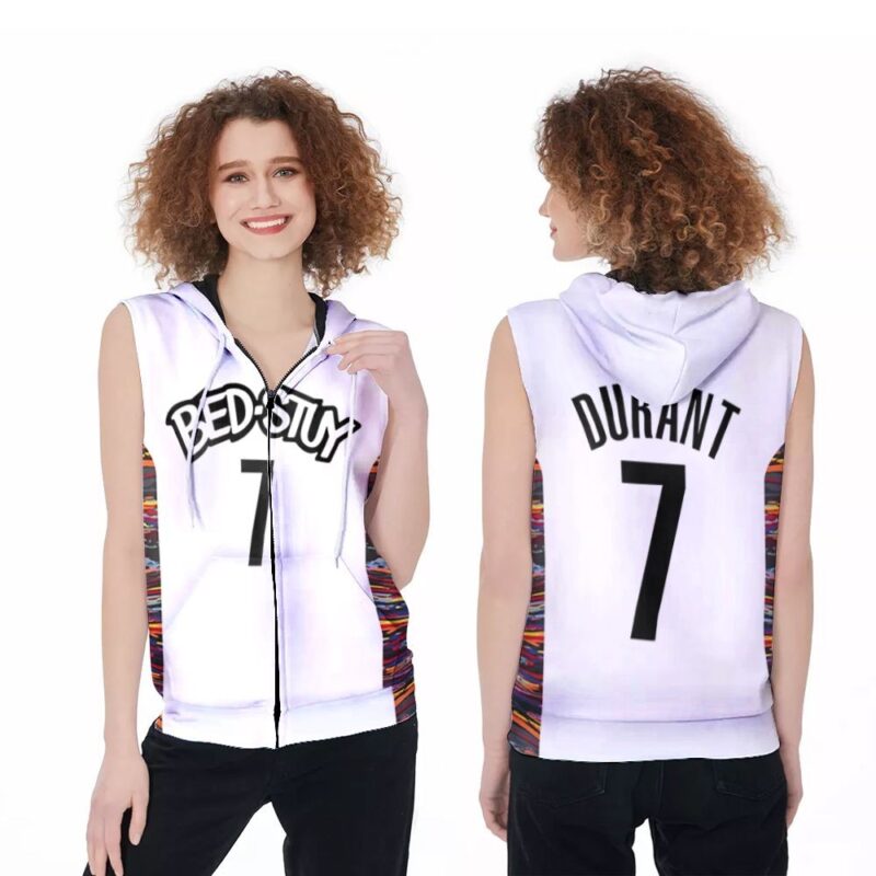 Brooklyn Nets Bed-Study Kevin Durant #7 NBA Basketball 2020 City Edition New Arrival White 3D Gift For Brooklyn Fans Zip Sleeveless Hoodie ZSH0086