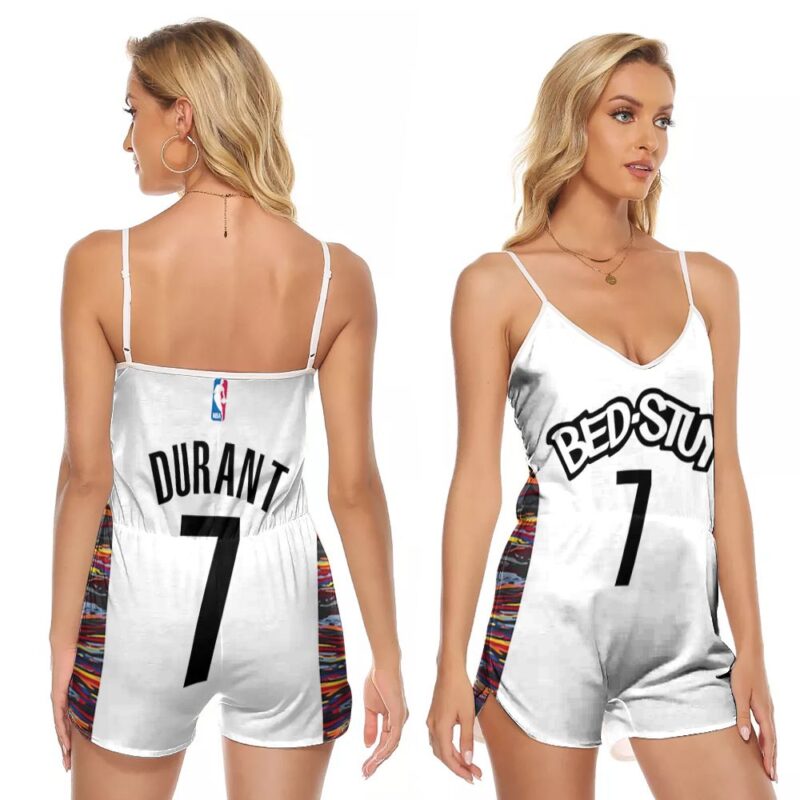 Brooklyn Nets Bed-Study Kevin Durant #7 NBA Basketball 2020 City Edition New Arrival White Gift For Brooklyn Fans V-neck Romper Jumpsuit RJ05272