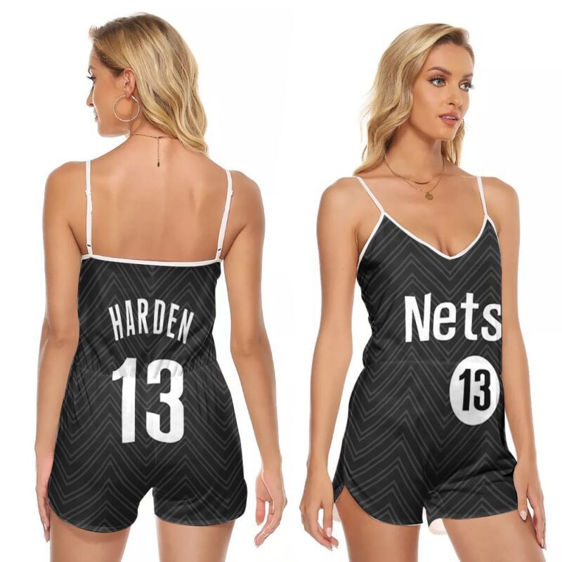 Brooklyn Nets James Harden 13 Great Player NBA Basketball Team Earned Edition Black Jersey Gift For Nets Fans V-neck Romper Jumpsuit RJ00560