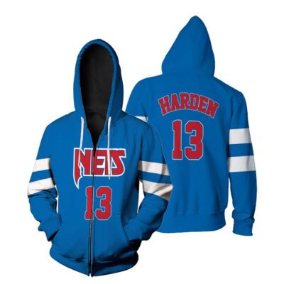 Brooklyn Nets James Harden #13 NBA Basketball Team New Arrival Blue 3D Gift For Brooklyn Fans Zip Hoodie ZH00602