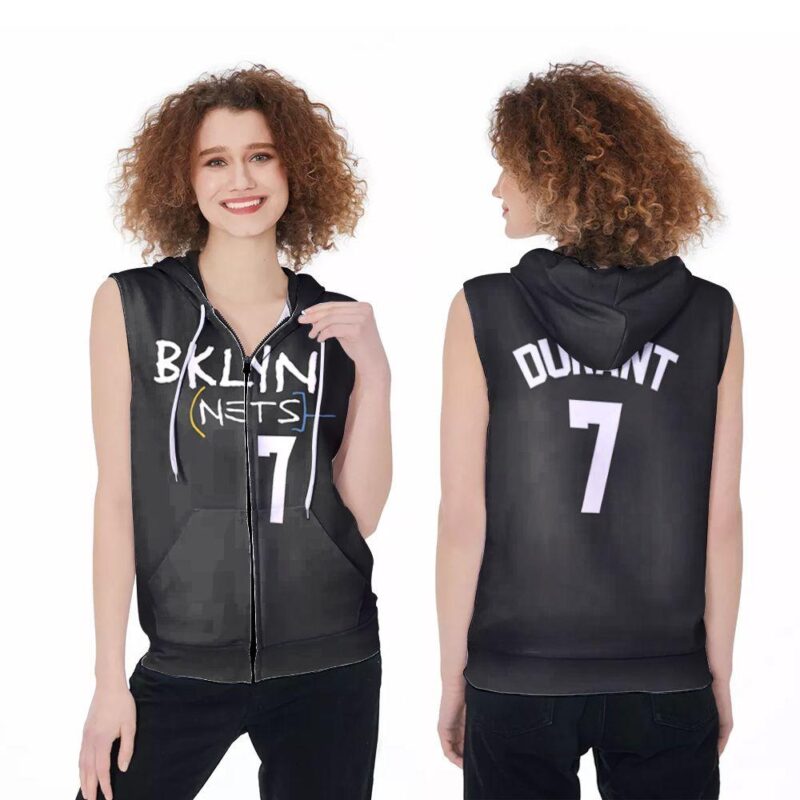 Brooklyn Nets Kevin Durant 7 2021 City Edition Black Jersey Inspired Style Zip Sleeveless Hoodie ZSH1534