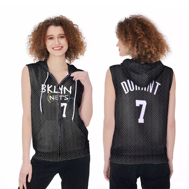 Brooklyn Nets Kevin Durant #7 Great Player 2020 NBA New Arrival Black 3D Designed Allover Gift For Brooklyn Fans Zip Sleeveless Hoodie ZSH0568