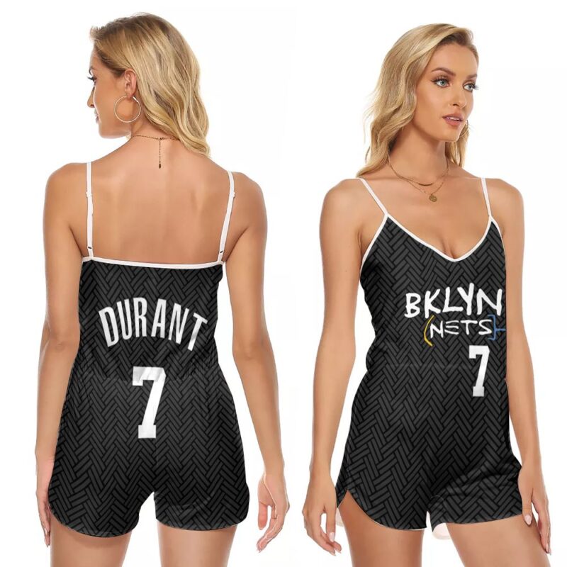 Brooklyn Nets Kevin Durant #7 Great Player 2020 NBA New Arrival Black Gift For Brooklyn Fans V-neck Romper Jumpsuit RJ00445