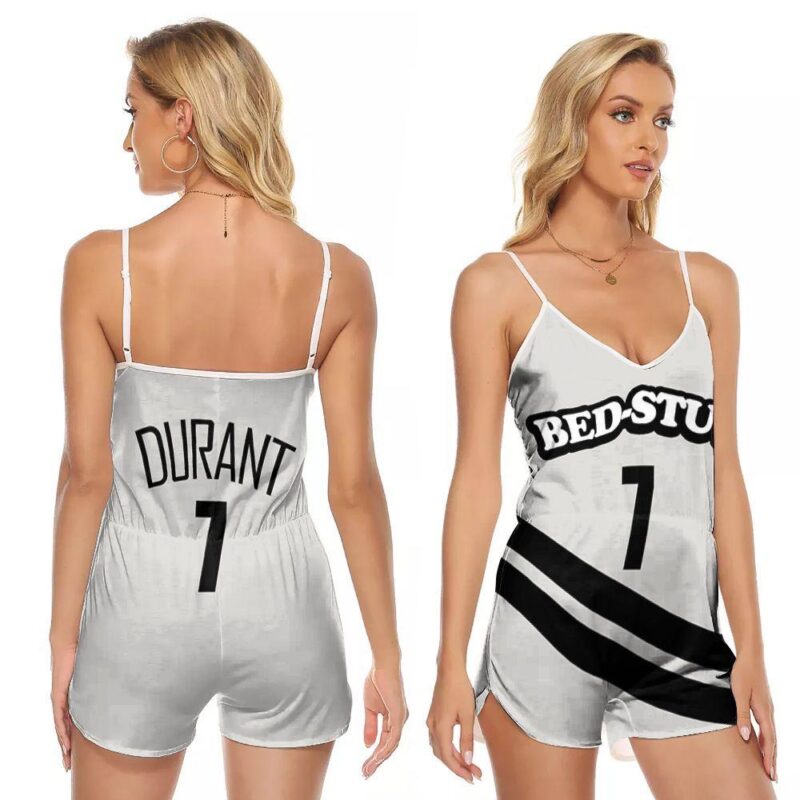 Brooklyn Nets Kevin Durant 7 NBA Basketball 2020 City Edition New Arrival White Gift For Nets Fans V-neck Romper Jumpsuit RJ00938