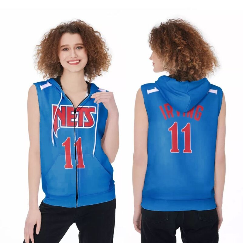 Brooklyn Nets Kyrie Irving 11 2021 City Edition Blue Jersey Inspired Style Zip Sleeveless Hoodie ZSH1899