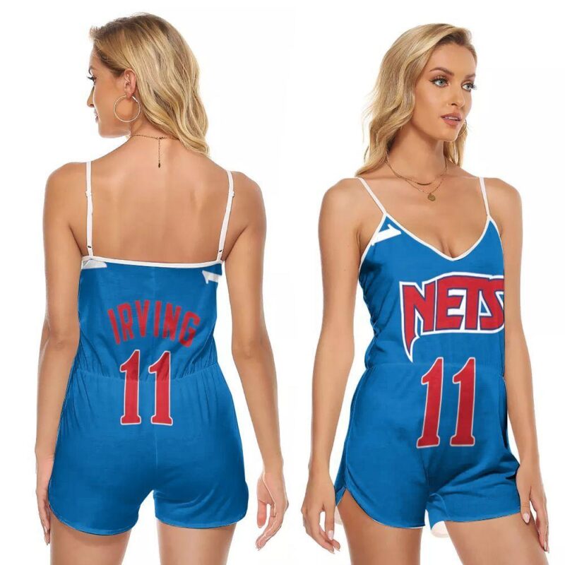 Brooklyn Nets Kyrie Irving 11 Great Player 2020 NBA Basketball New Arrival Blue Gift For Nets Fans V-neck Romper Jumpsuit RJ01074