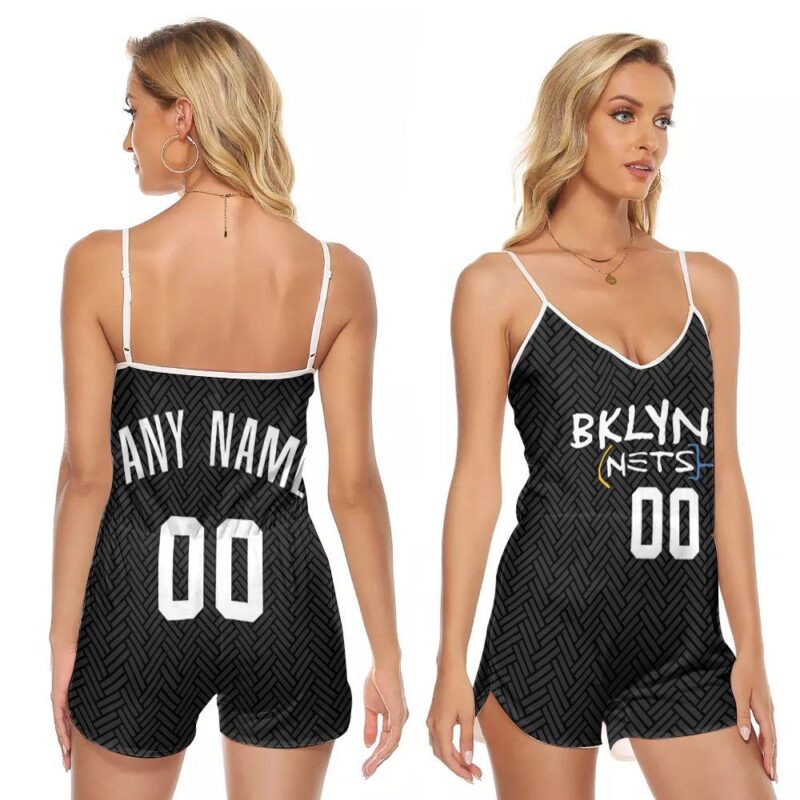 Brooklyn Nets NBA Basketball Team Logo New Arrival Black Custom Gift For Brooklyn Fans V-neck Romper Jumpsuit RJ00439