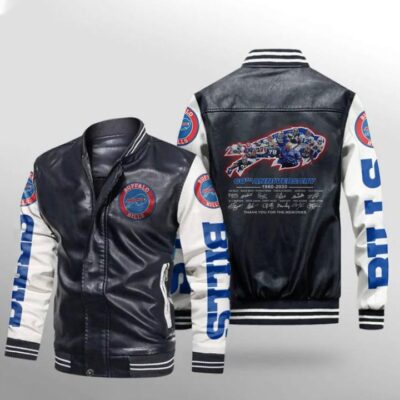 Buffalo Bills 60th Anniversary Legends Signature Thank You For The Memories Gift For Bills Fans Leather Bomber Jacket LBJ0184