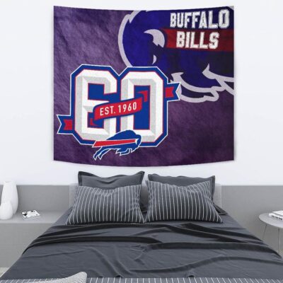 Buffalo Bills American Football Team Tapestry Blue Strongest Buffalo Fighting Est 1960 Text Tapestry Wall Hanging 2