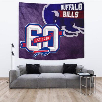 Buffalo Bills American Football Team Tapestry Blue Strongest Buffalo Fighting Est 1960 Text Tapestry Wall Hanging 3