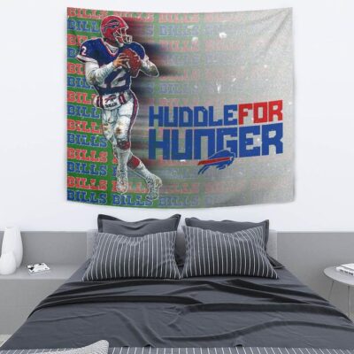 Buffalo Bills American Football Team Tapestry Jim Kelly Catching Ball And Running Huddle For Hunger Tapestry Wall Hanging 2 Buffalo Bills American Football Team Tapestry Jim Kelly Catching Ball And Running Huddle For Hunger Tapestry Wall Hanging 2