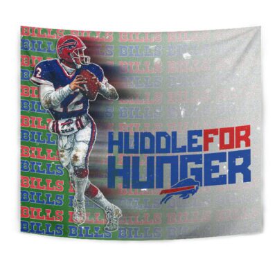 Buffalo Bills American Football Team Tapestry Jim Kelly Catching Ball And Running Huddle For Hunger Tapestry Wall Hanging