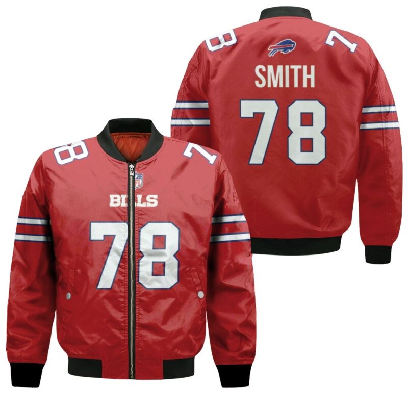 Buffalo Bills Bruce Smith #78 Great Player NFL American Football Red Color Rush Jersey Style Gift For Bills Fans Bomber Jacket BJ01164