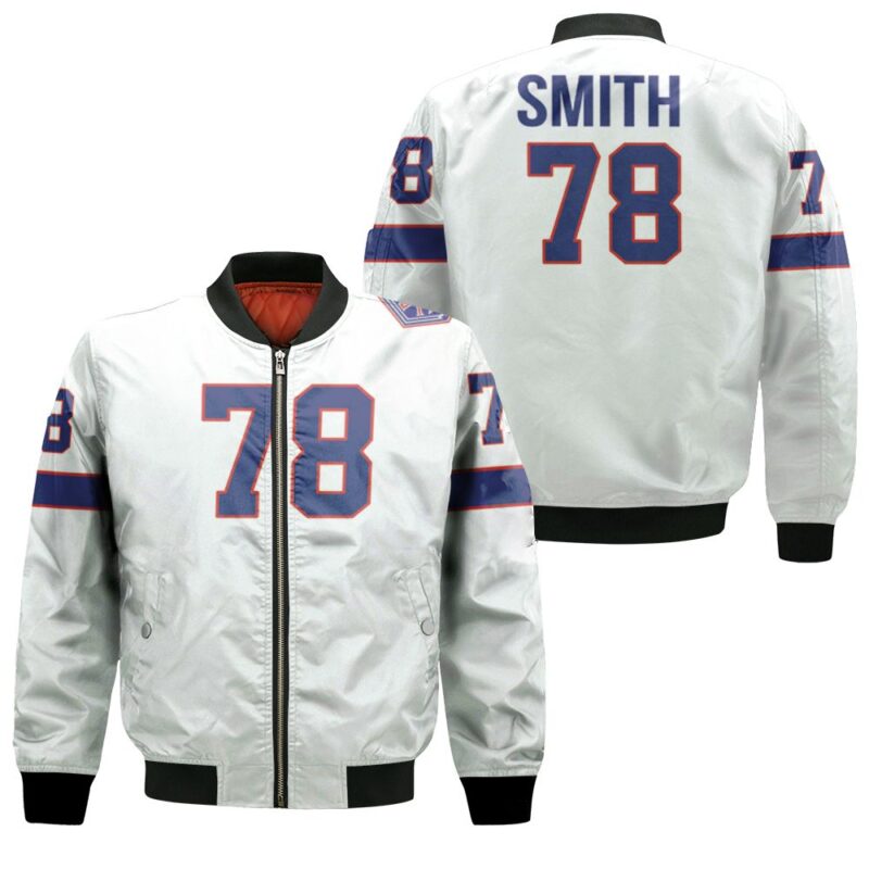 Buffalo Bills Bruce Smith #78 Great Player NFL American Football Team White Vintage Gift For Bills Fans Bomber Jacket BJ01269