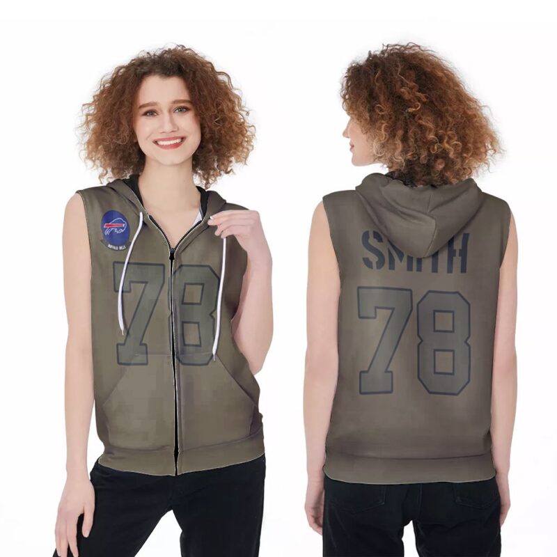 Buffalo Bills Bruce Smith #78 NFL Great Player Camo 2019 Salute To Service Custom 3D Custom Gift For Bills Fans Zip Sleeveless Hoodie ZSH0115