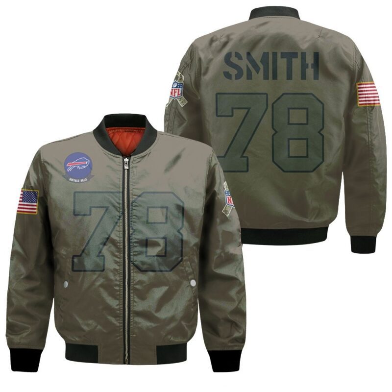 Buffalo Bills Bruce Smith #78 NFL Great Player Camo 2019 Salute To Service Custom Custom Gift For Bills Fans Bomber Jacket BJ01229