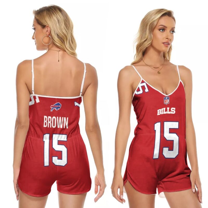 Buffalo Bills John Brown #15 Great Player NFL American Football Red Color Rush Gift For Bills Fans V-neck Romper Jumpsuit RJ00010
