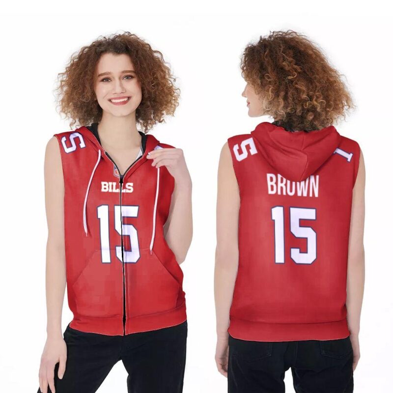 Buffalo Bills John Brown #15 Great Player NFL American Football Red Color Rush Jersey Style Gift For Bills Fans Zip Sleeveless Hoodie ZSH0196