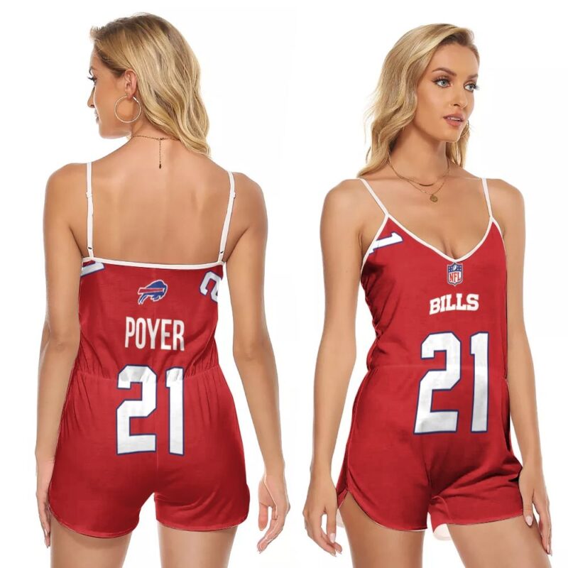 Buffalo Bills Jordan Poyer #21 Great Player NFL American Football Red Color Rush Gift For Bills Fans V-neck Romper Jumpsuit RJ00046