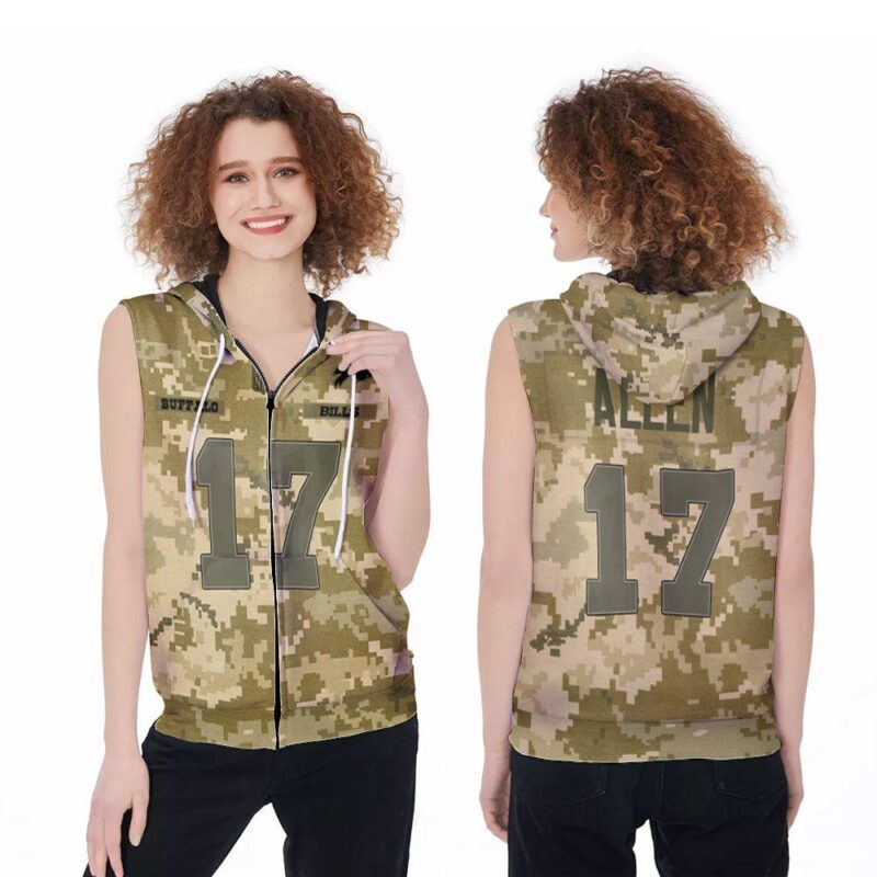Buffalo Bills Josh Allen #17 Great Player NFL American Football Team Logo Camouflage 3D Gift For Bills Fans Zip Sleeveless Hoodie ZSH0238
