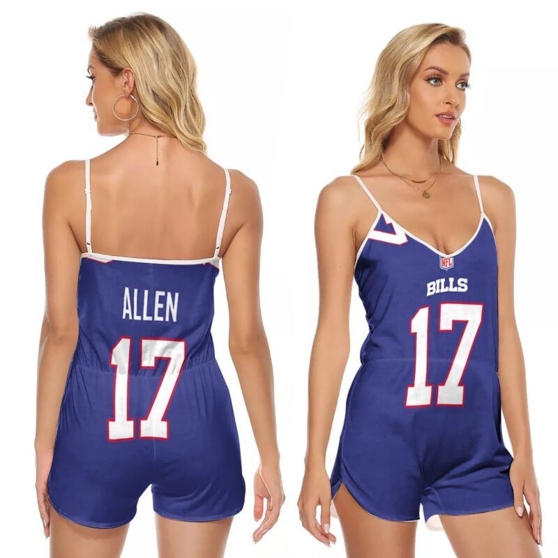 Buffalo Bills Josh Allen 17 Great Player NFL Game Royal Jersey Gift For Bills Fans V-neck Romper Jumpsuit RJ00960