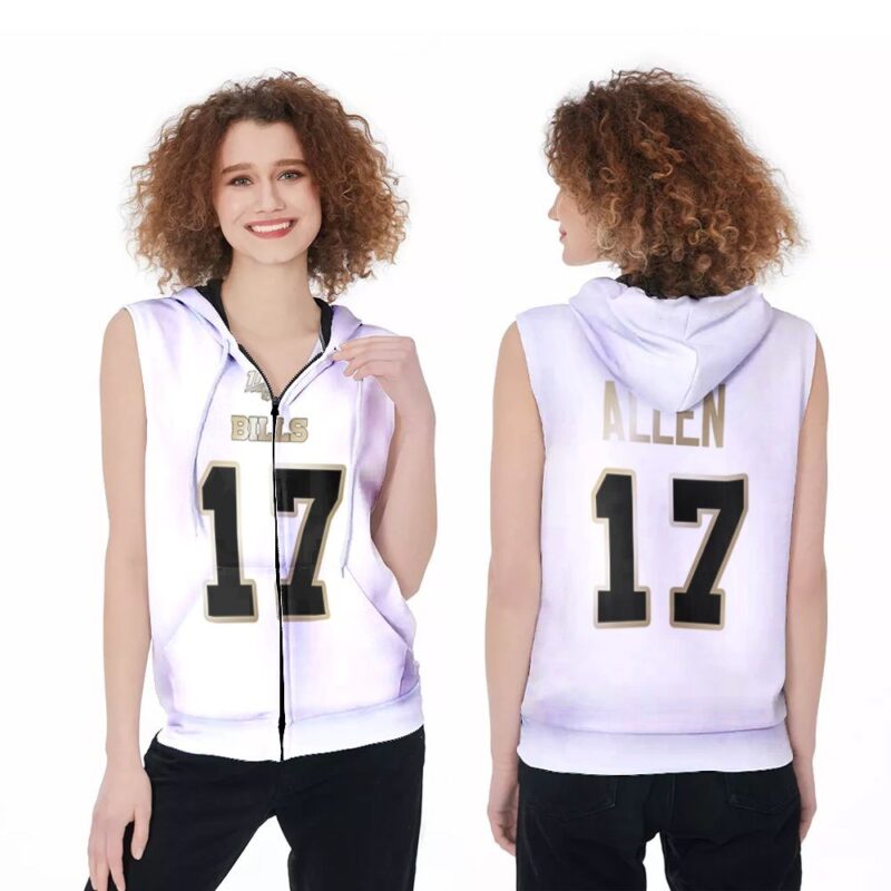 Buffalo Bills Josh Allen #17 NFL White 100th Season Golden Edition Jersey Style Gift For Bills Fans Zip Sleeveless Hoodie ZSH0216
