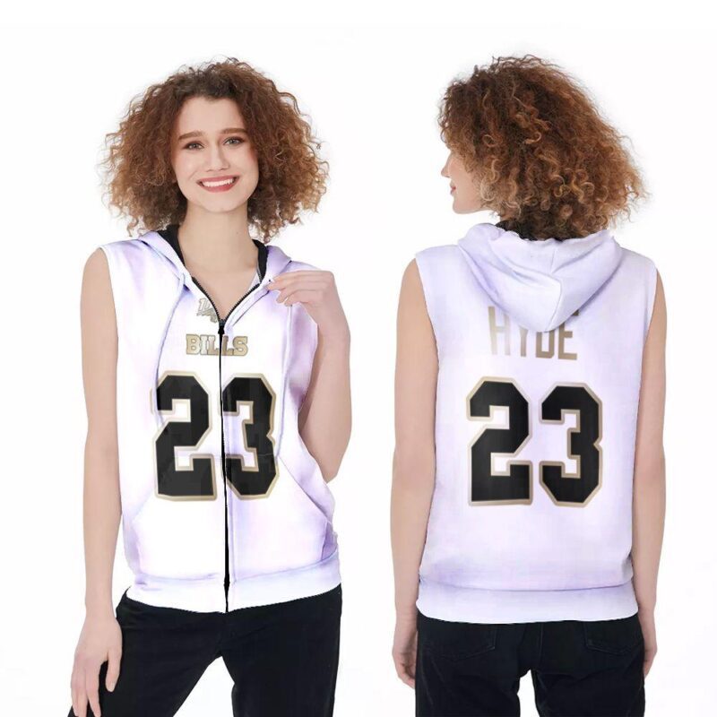 Buffalo Bills Micah Hyde #23 NFL White 100th Season Golden Edition Jersey Style Gift For Bills Fans Zip Sleeveless Hoodie ZSH0275