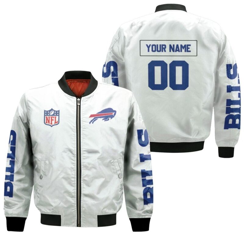Buffalo Bills NFL White Jersey Style Personalized Bomber Jacket BJ01348