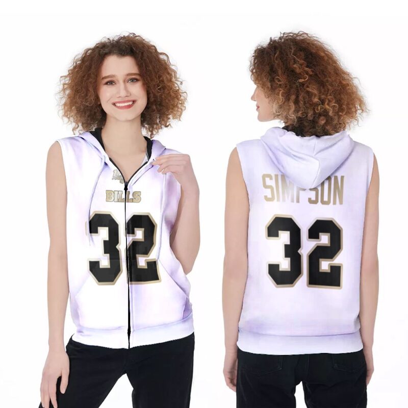 Buffalo Bills O J Simpson #32 NFL White 100th Season Golden Edition Jersey Style Gift For Bills Fans Zip Sleeveless Hoodie ZSH0231