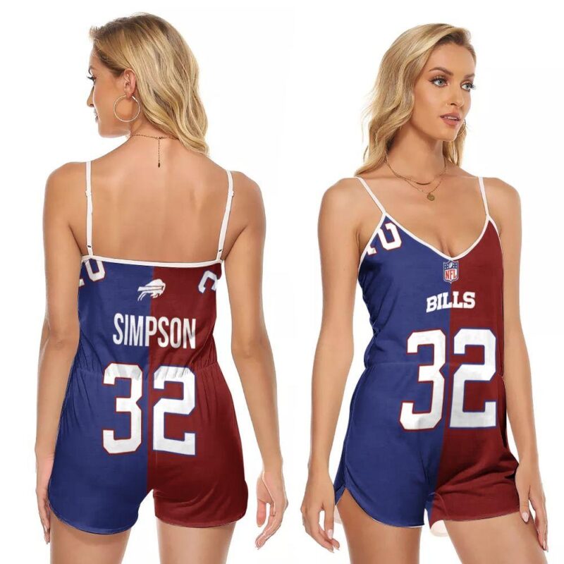 Buffalo Bills O. J. Simpson #32 Great Player NFL Vapor Limited Royal Red Two Tone Gift For Bills Fans V-neck Romper Jumpsuit RJ00006