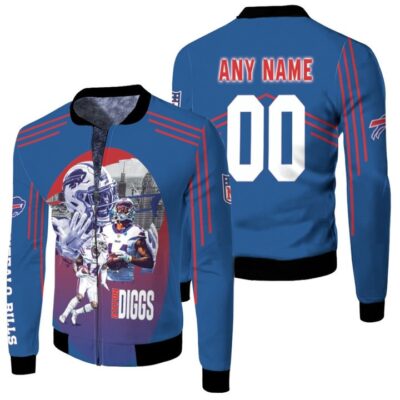 Buffalo Bills Stefon Diggs 00 Any Name Blue Jersey Style Gift With Custom Number Name For Bills Fans Fleece Bomber Jacket