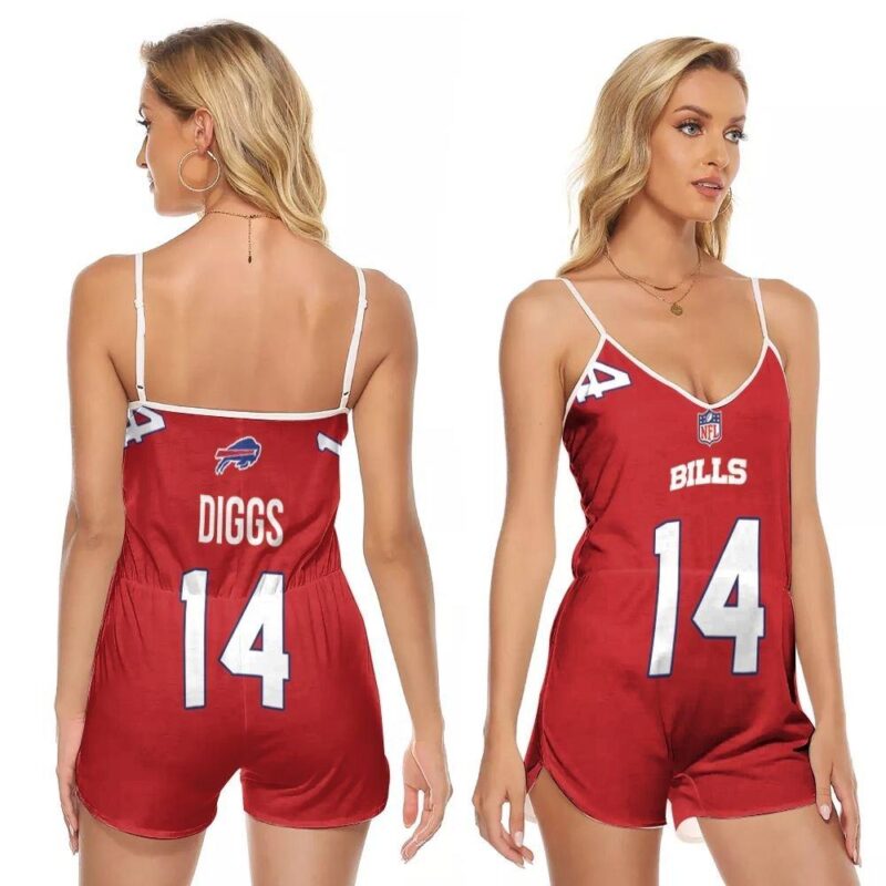 Buffalo Bills Stefon Diggs #14 Great Player NFL American Football Red Color Rush Gift For Bills Fans V-neck Romper Jumpsuit RJ00001