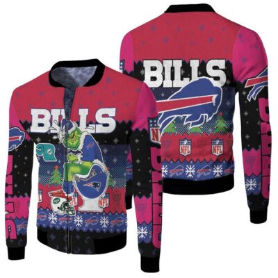 Buffalo bills christmas grinch in toilet knitting pattern 3d jersey Fleece Bomber Jacket