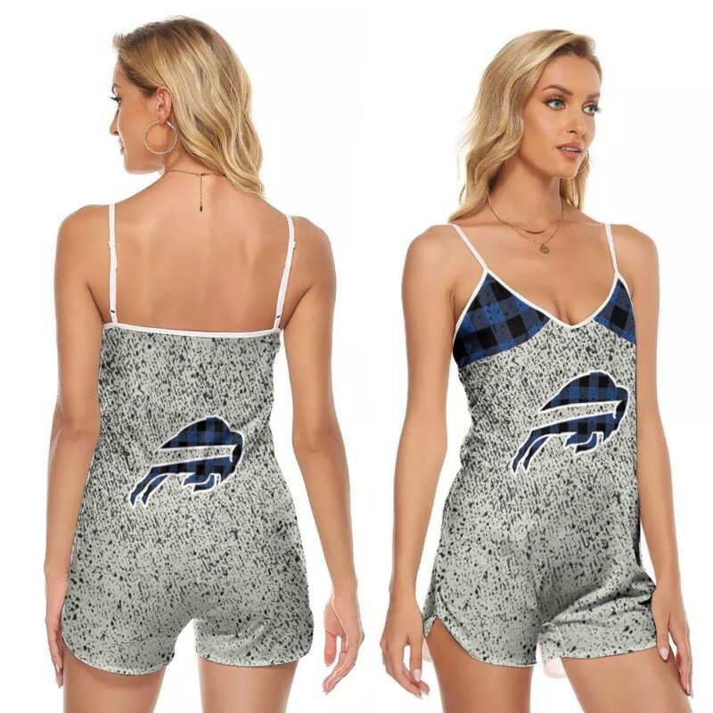 Buffalo bills logo blue check cloth pattern 3d designed for buffalo bills fan V-neck Romper Jumpsuit RJ01285