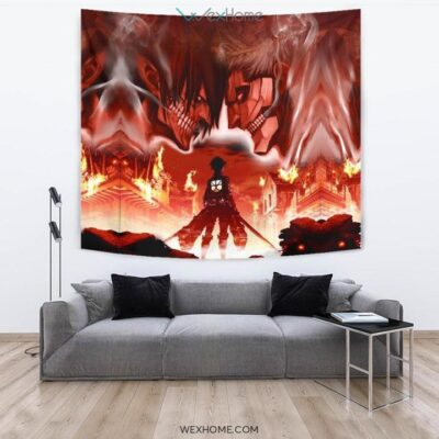 Burning Attack on Titan Wall Anime Tapestry