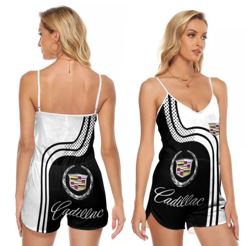 Cadillac Luxury Supercar Logo Pattern 3D Designed For Cadillac Fans Cadillac Lovers V-neck Romper Jumpsuit RJ00629