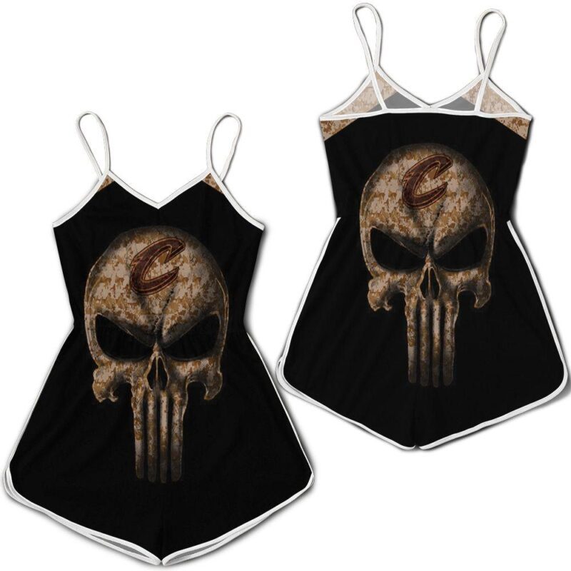 Camouflage Skull Cleveland Cavaliers American Flag Romper RJ03237